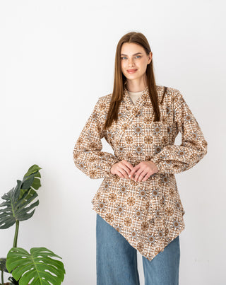 WRAPPED PRINTED BLOUSE-CAFE