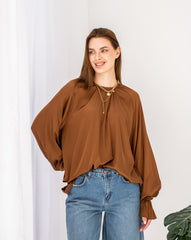 SATIN BLOUSE -BROWN