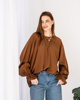 SATIN BLOUSE -BROWN