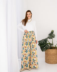 PRINTED WIDE LEG PANT-LEMON