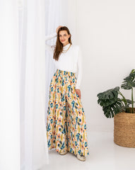 PRINTED WIDE LEG PANT-LEMON