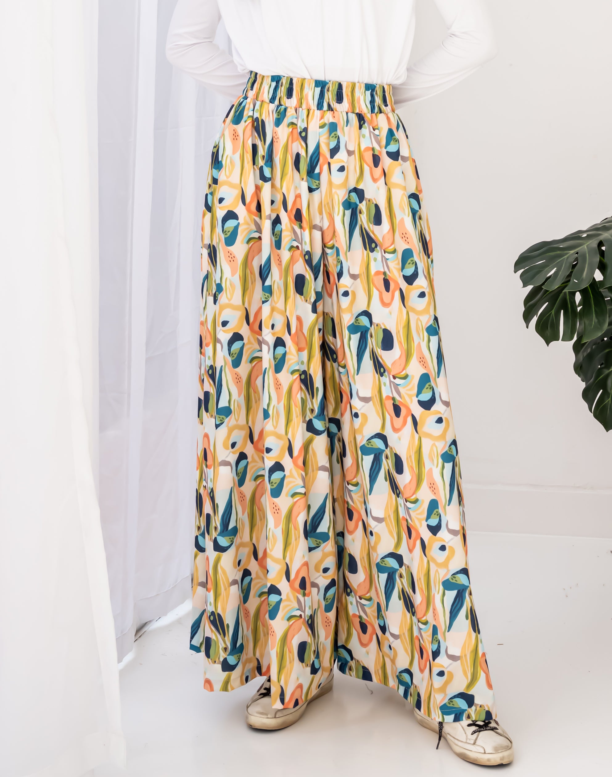 PRINTED WIDE LEG PANT-LEMON
