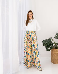 PRINTED WIDE LEG PANT-LEMON