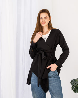 HIGH LOW LINEN BLOUSE-BLACK