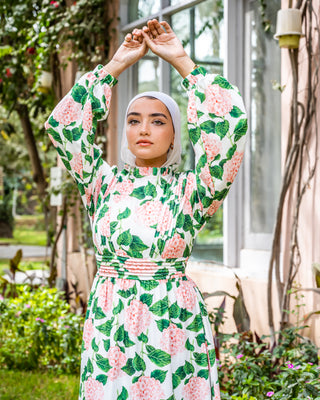 FLOWERED PRINTED DRESS-NUDE