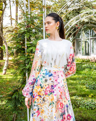 FLOWERED CHIFFON DRESS-WHITE
