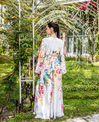 FLOWERED CHIFFON DRESS-WHITE