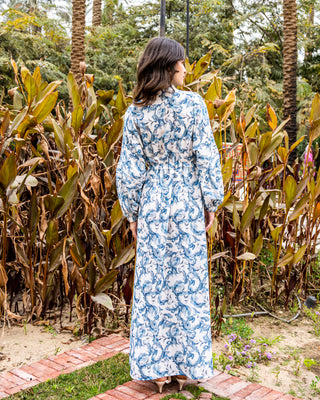 PRINTED LINEN DRESS-BABY BLUE