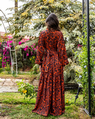 FLOWERED PRINTED DRESS-MAROON