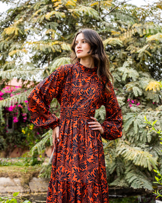 FLOWERED PRINTED DRESS-MAROON