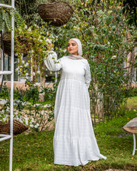 فستان مكشكش - أبيض