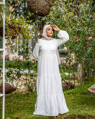 فستان مكشكش - أبيض