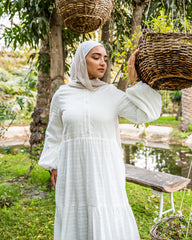 فستان مكشكش - أبيض