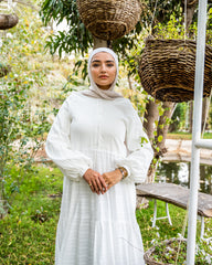 فستان مكشكش - أبيض
