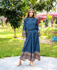 BUFFY SLEEVES PRINTED BLOUSE-BLUE BLACK