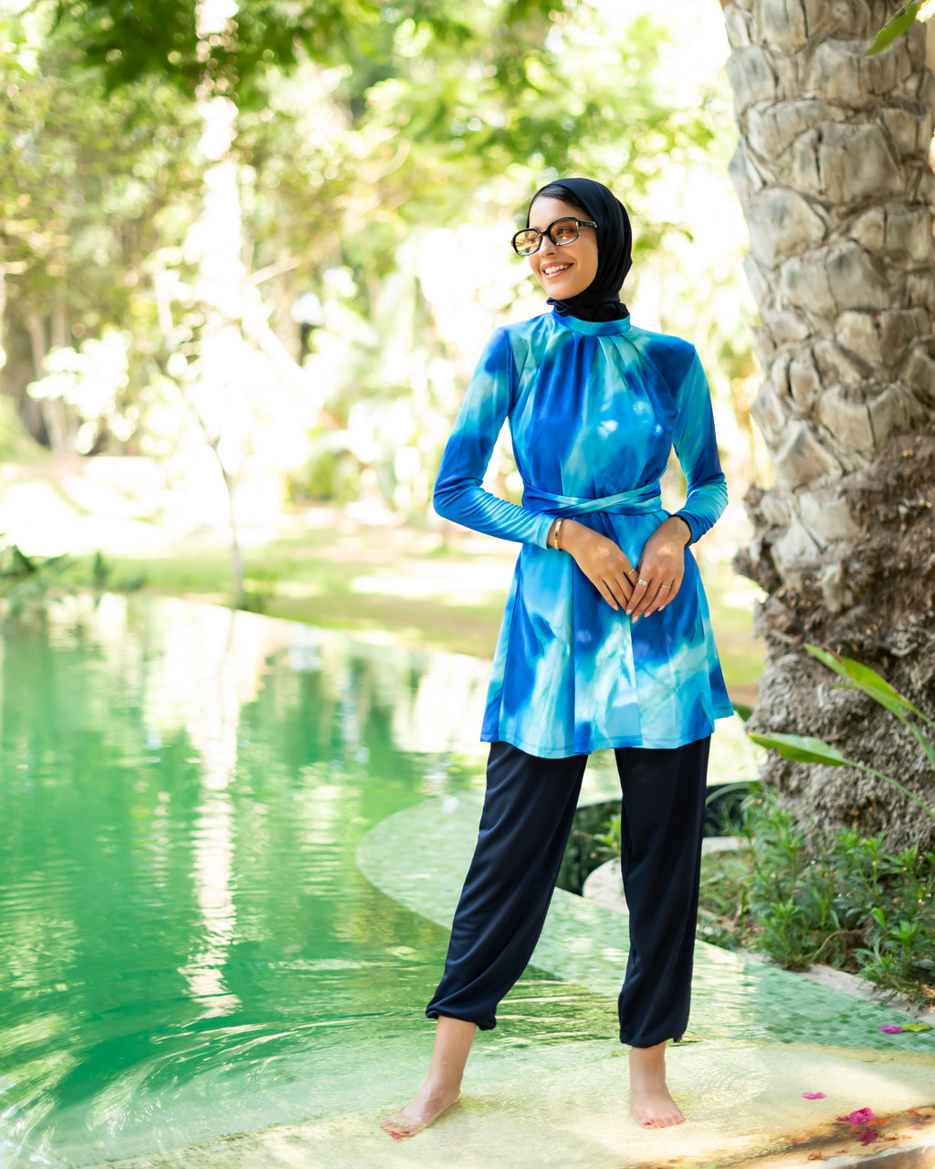 wide leg swimpant-BLUE BLACK  ( PANTS ONLY )