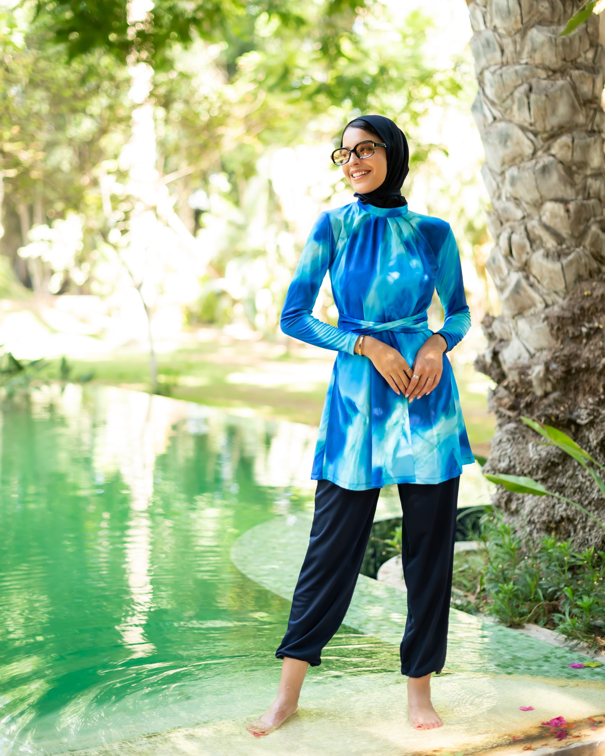 wide leg swimpant-BLUE BLACK  ( PANTS ONLY )