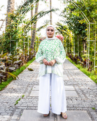 BORDERED PRINTED BLOUSE -GREEN