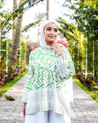 BORDERED PRINTED BLOUSE -GREEN