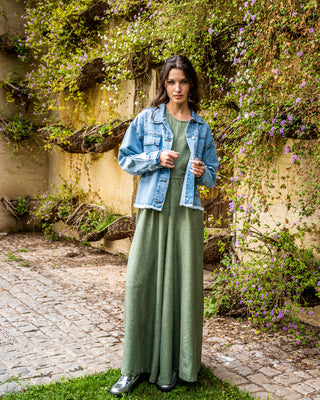 SLEEVELESS LINEN JUMPSUIT-OLIVE