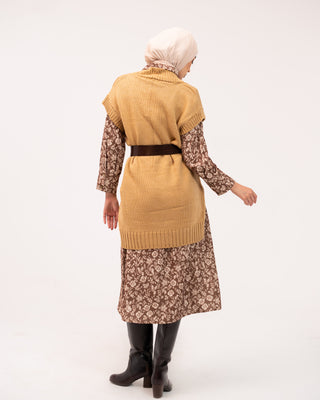 FLOWERED LONG OVERSHIRT -BROWN