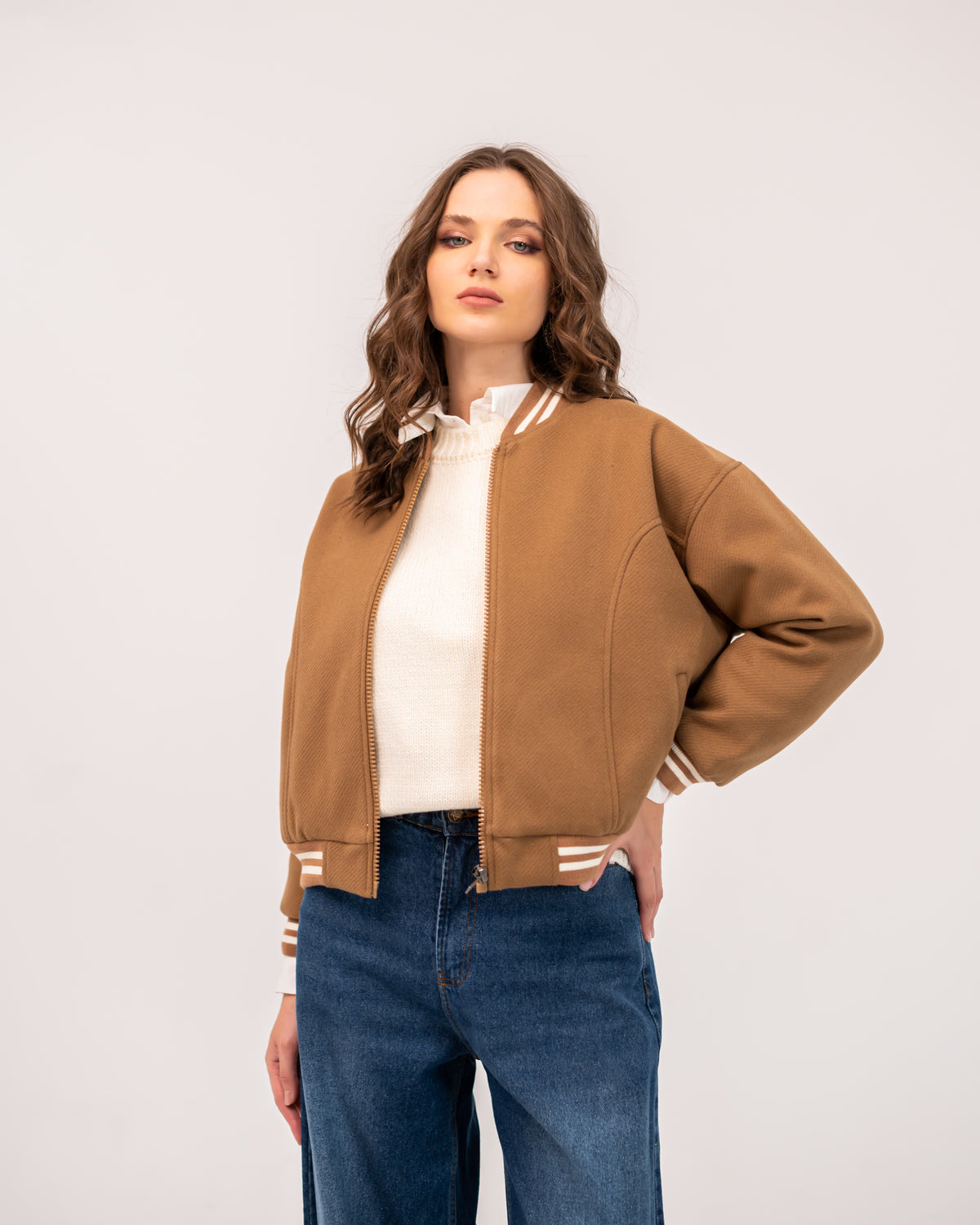 CROPPED OVERSIZE JACKET -CAFE