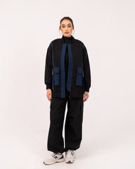 MIXED LONG JACKET -BLUE BLACK