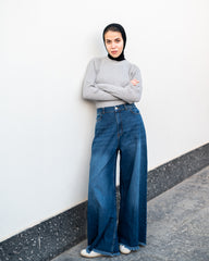 WIDE LEG DENIM PANTS -BLUE BLACK