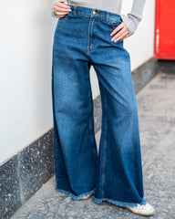 WIDE LEG DENIM PANTS -BLUE BLACK