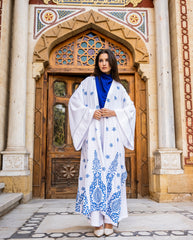 EMBROIDERED FLOWERED LINEN KAFTAN -WHITE