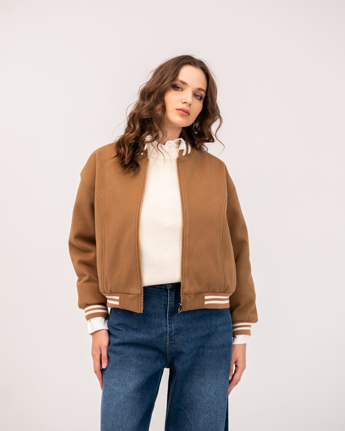 CROPPED OVERSIZE JACKET -CAFE