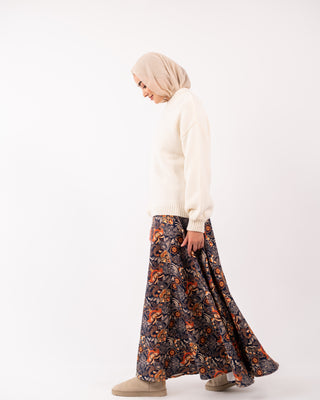 FLOWERED KLOSH SKIRT-BLUE BLACK