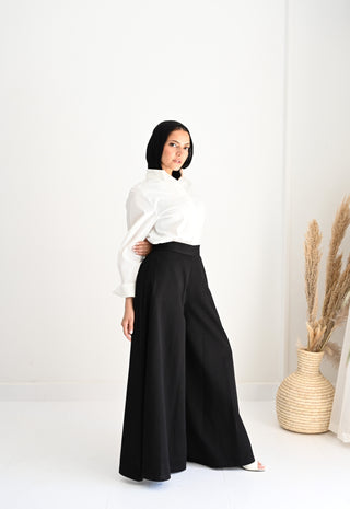 GABARDINE WIDE LEG PANT-BLACK