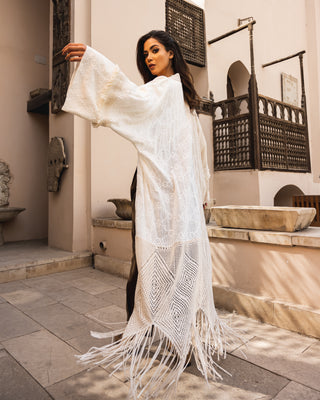 MIXED LINEN CROCHET KAFTAN -Off WHITE&PAIGE