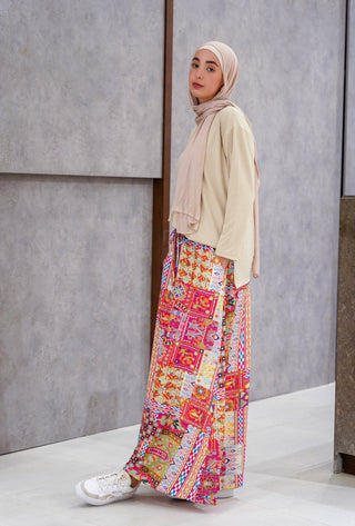 PRINTED WIDE LEG PANT-FOSHIA