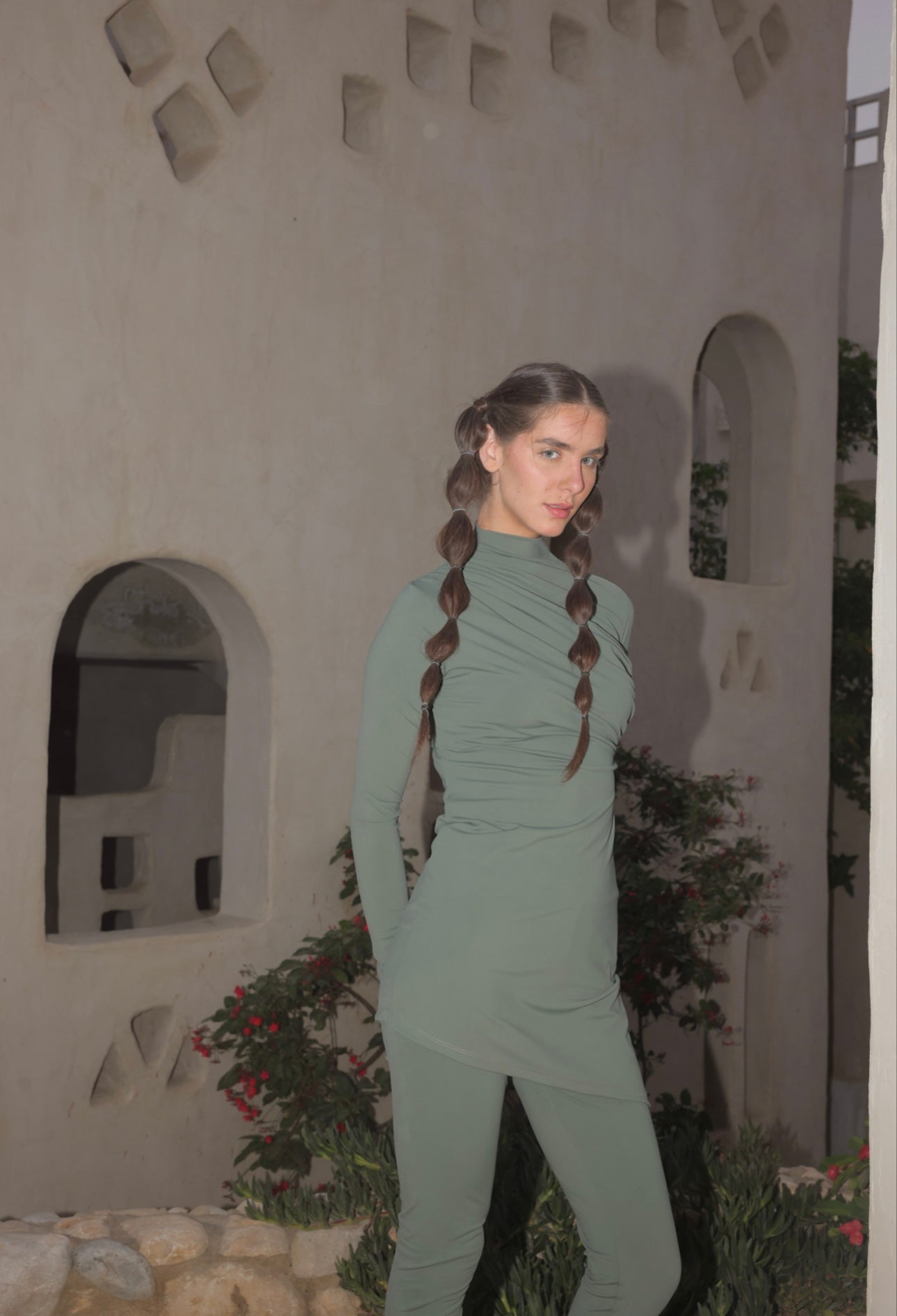 DRAPPED SWIMSUIT TOP-OLIVE ( TOP ONLY )