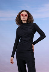DRAPPED SWIMSUIT TOP-BLACK (TOP ONLY )