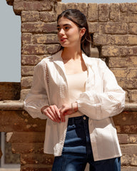 LACE RIBBON OVERSIZED BLOUSE-OFF WHITE