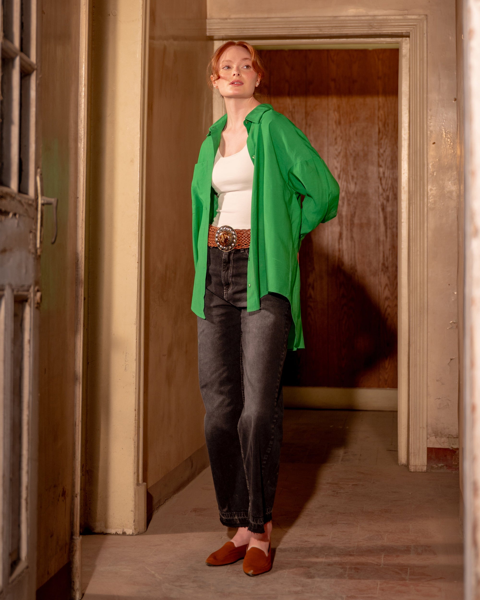 OVERSIZED LINEN SHIRT-GREEN