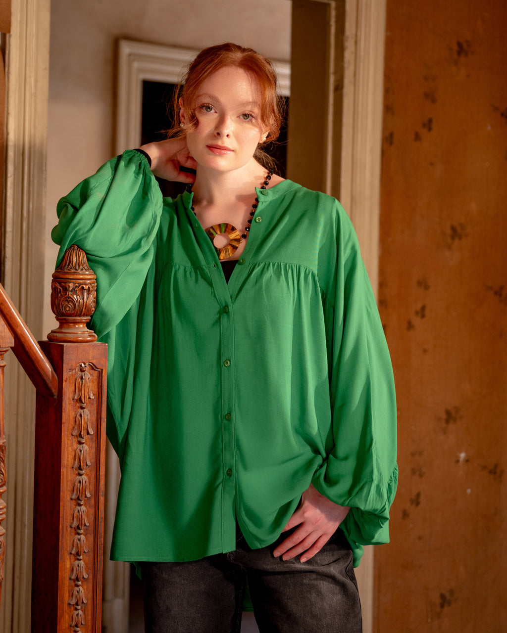 PLAIN OVERSIZED BLOUSE -GREEN