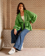 STRIPPED LINEN JACKET -GREEN