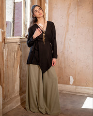 HIGH LOW LINEN BLOUSE-BLACK