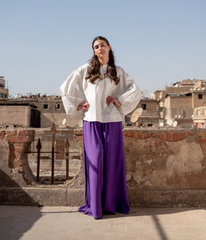 بلوزة قطنية سادة كبيرة الحجم - بيضاء