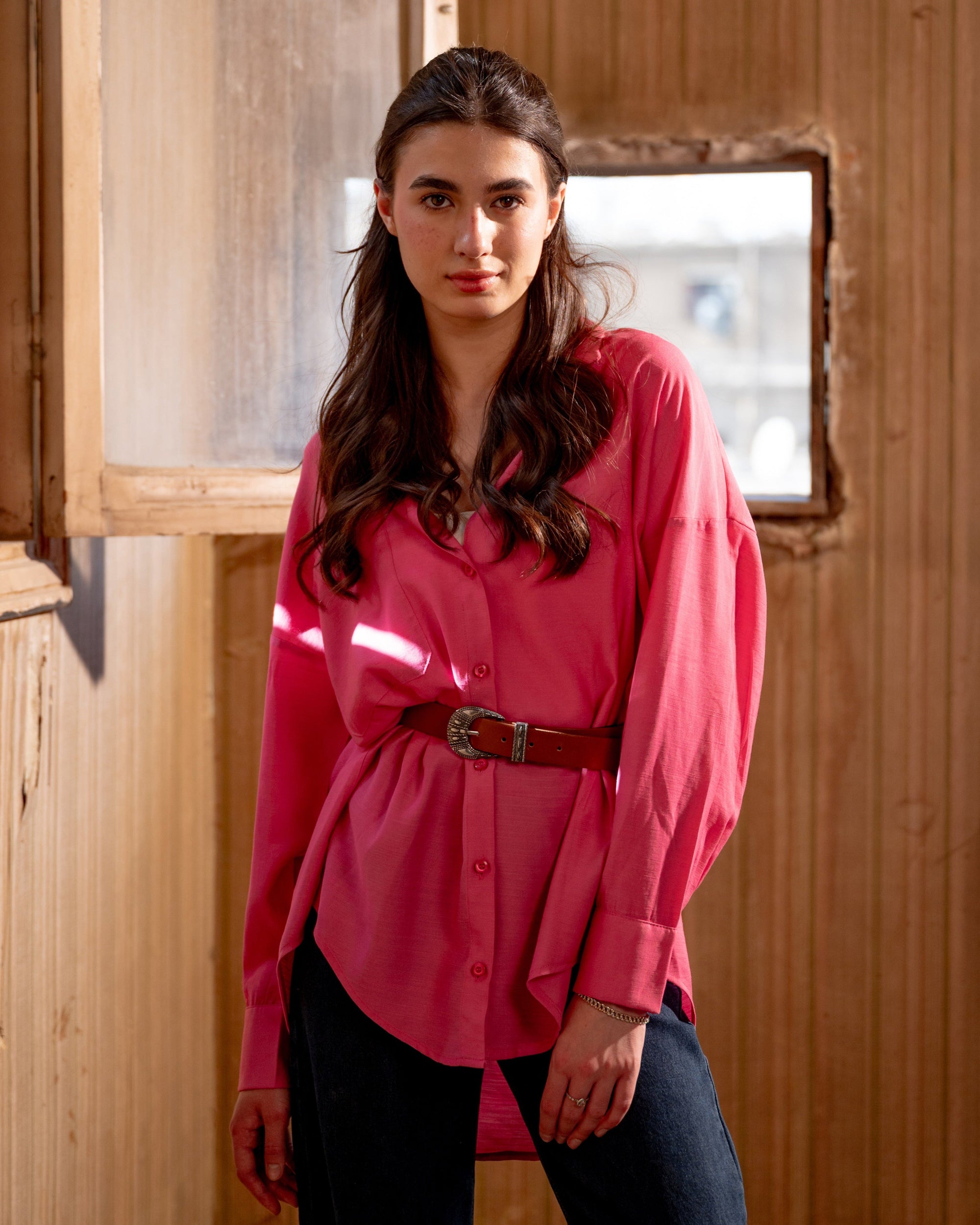 OVERSIZED LINEN SHIRT-FOSHIA