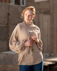 BAFFY SLEEVES BASIC BLOUSE-BEIGE
