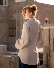 BAFFY SLEEVES BASIC BLOUSE-BEIGE