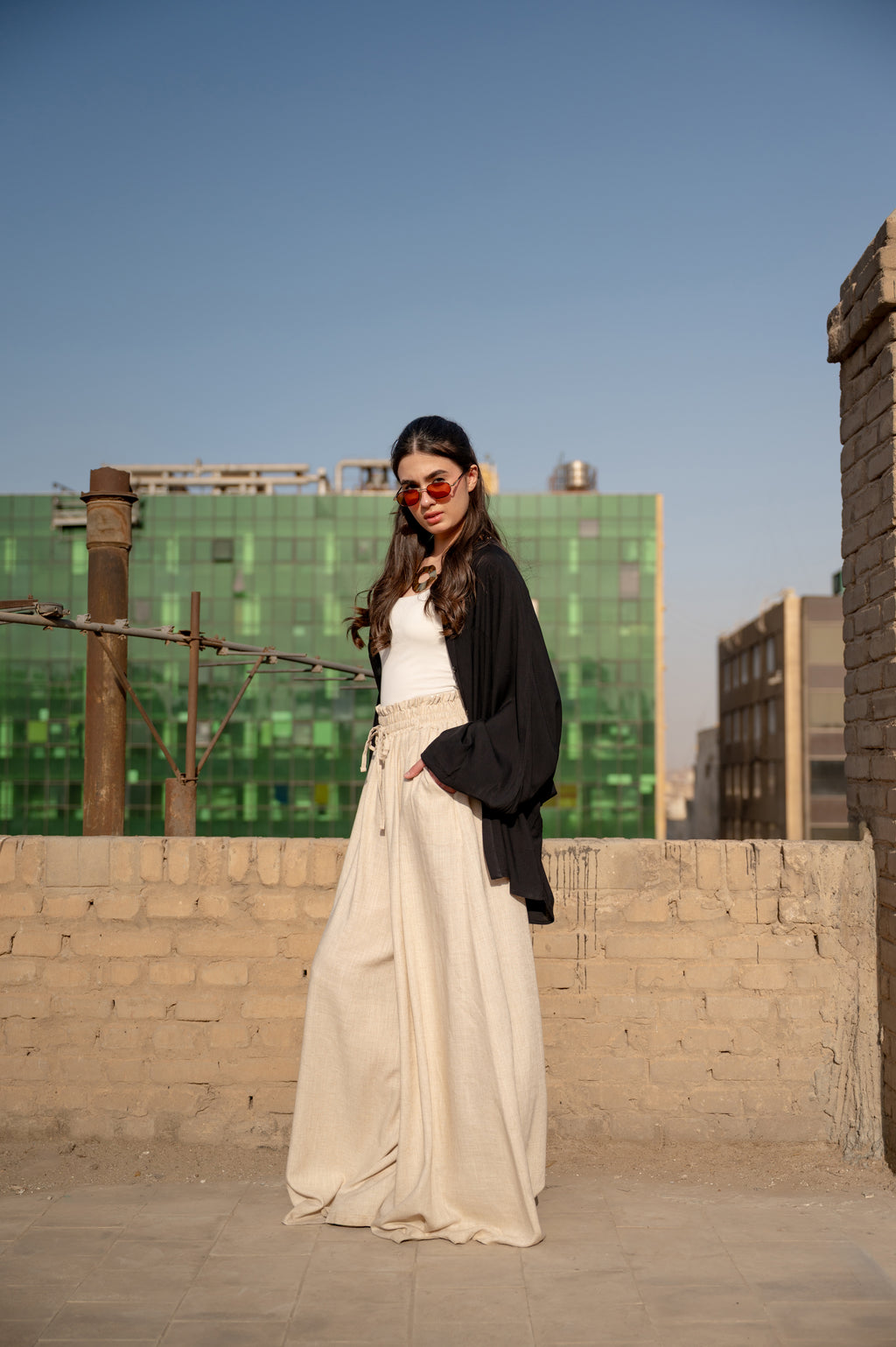 HIGH WAIST WIDE LEG PANTS-BEIGE