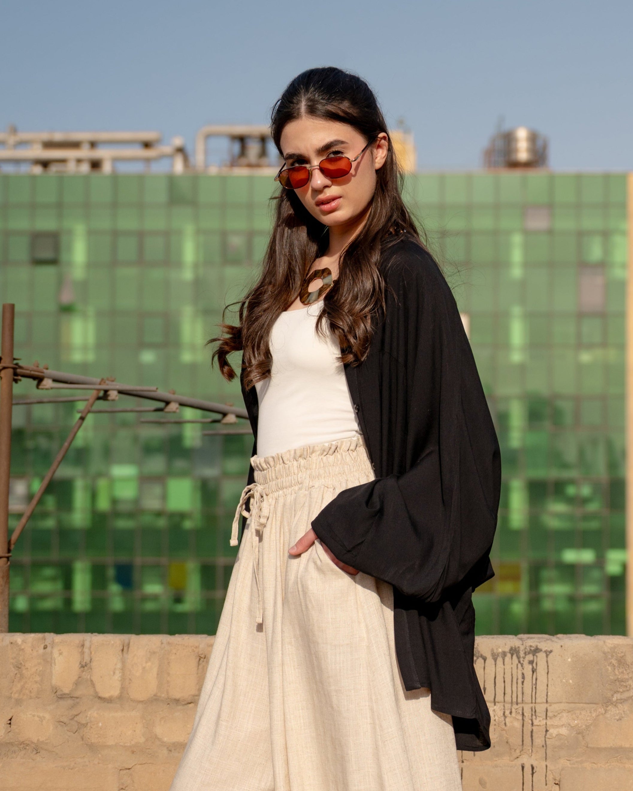 PLAIN OVERSIZED BLOUSE -BLACK