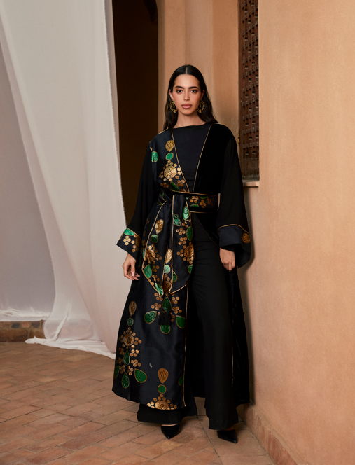 PREMIUM JACQUARD KAFTAN LINED CHIFFON -BLACK