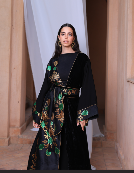 PREMIUM JACQUARD KAFTAN LINED CHIFFON -BLACK